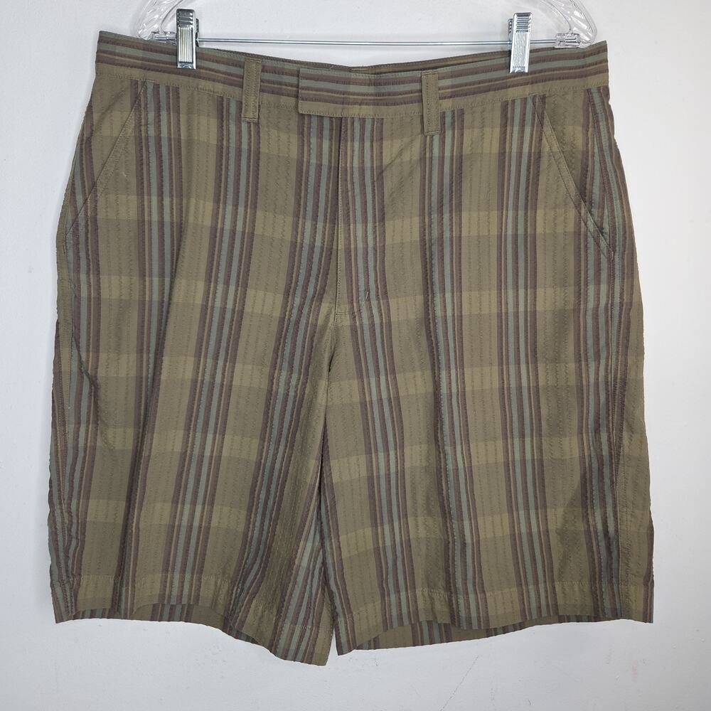 Patagonia Men's 35 Shorts Organic Cotton Seersucker Plaid Green Brown 10" Inseam